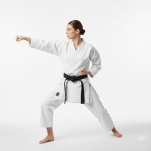 "Front view of men's BJJ Gi uniform with belt"