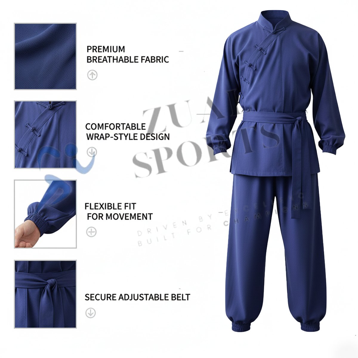 Premium Dark Blue Kung Fu Uniform - Image 2