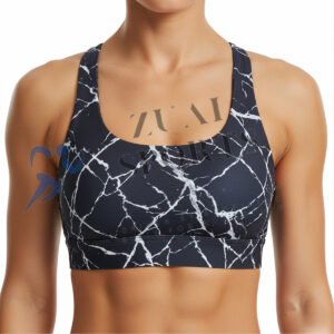 Black Marble Pattern Sports Bra