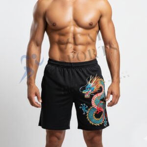 Black Dragon Print Athletic Shorts