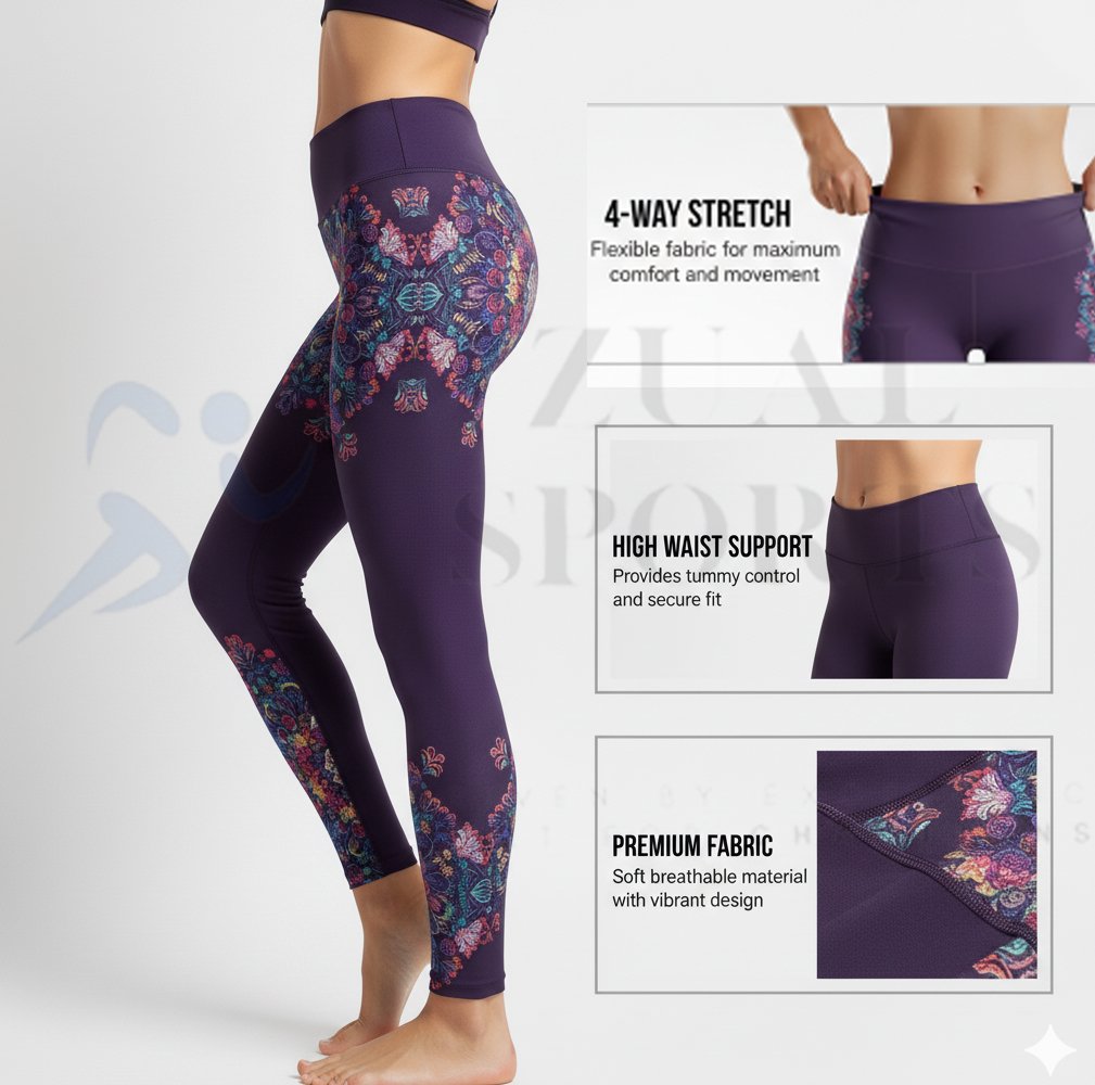Purple Floral Leggings - Image 2