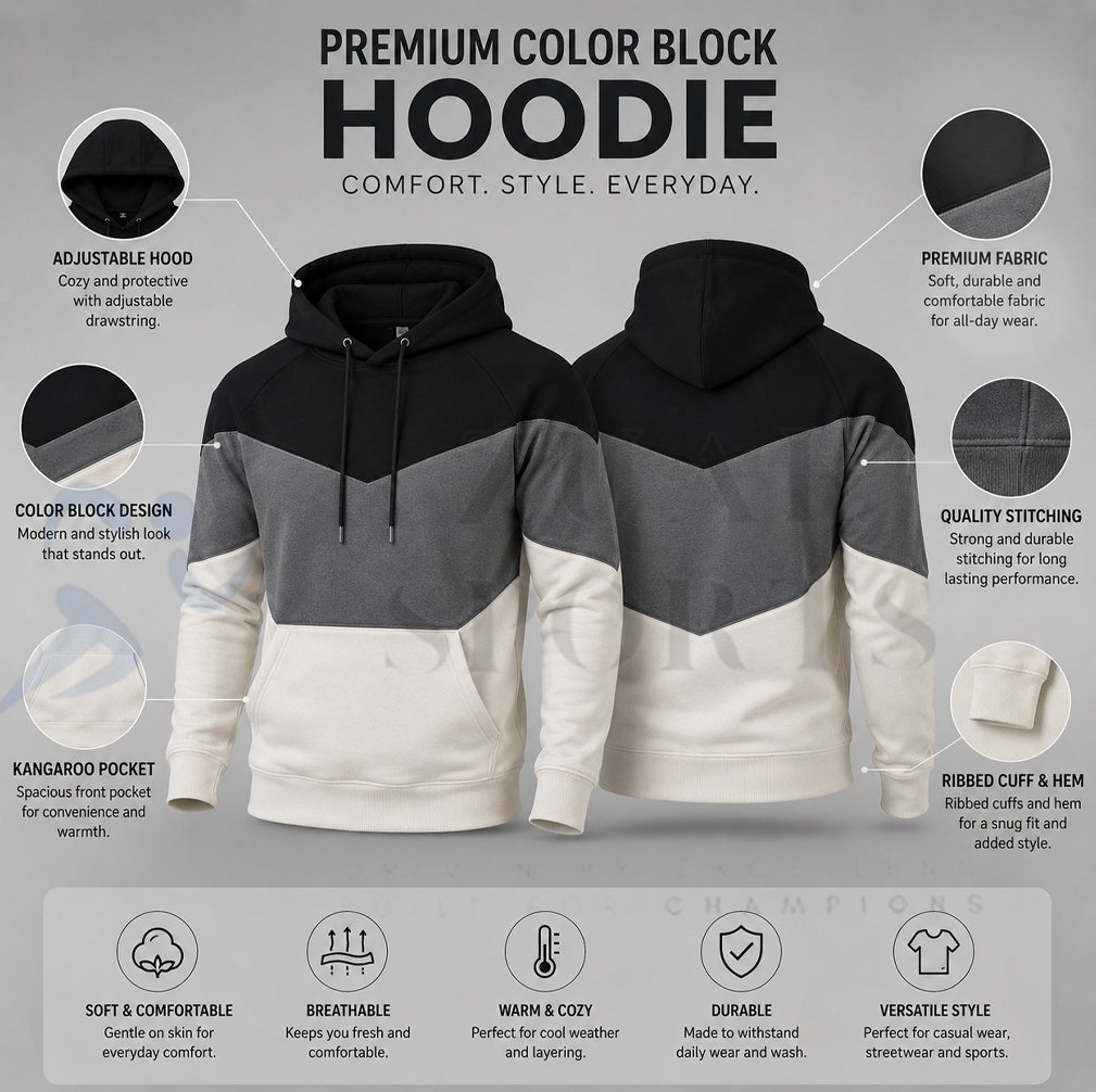Men’s Color Block Pullover Hoodie - Image 2