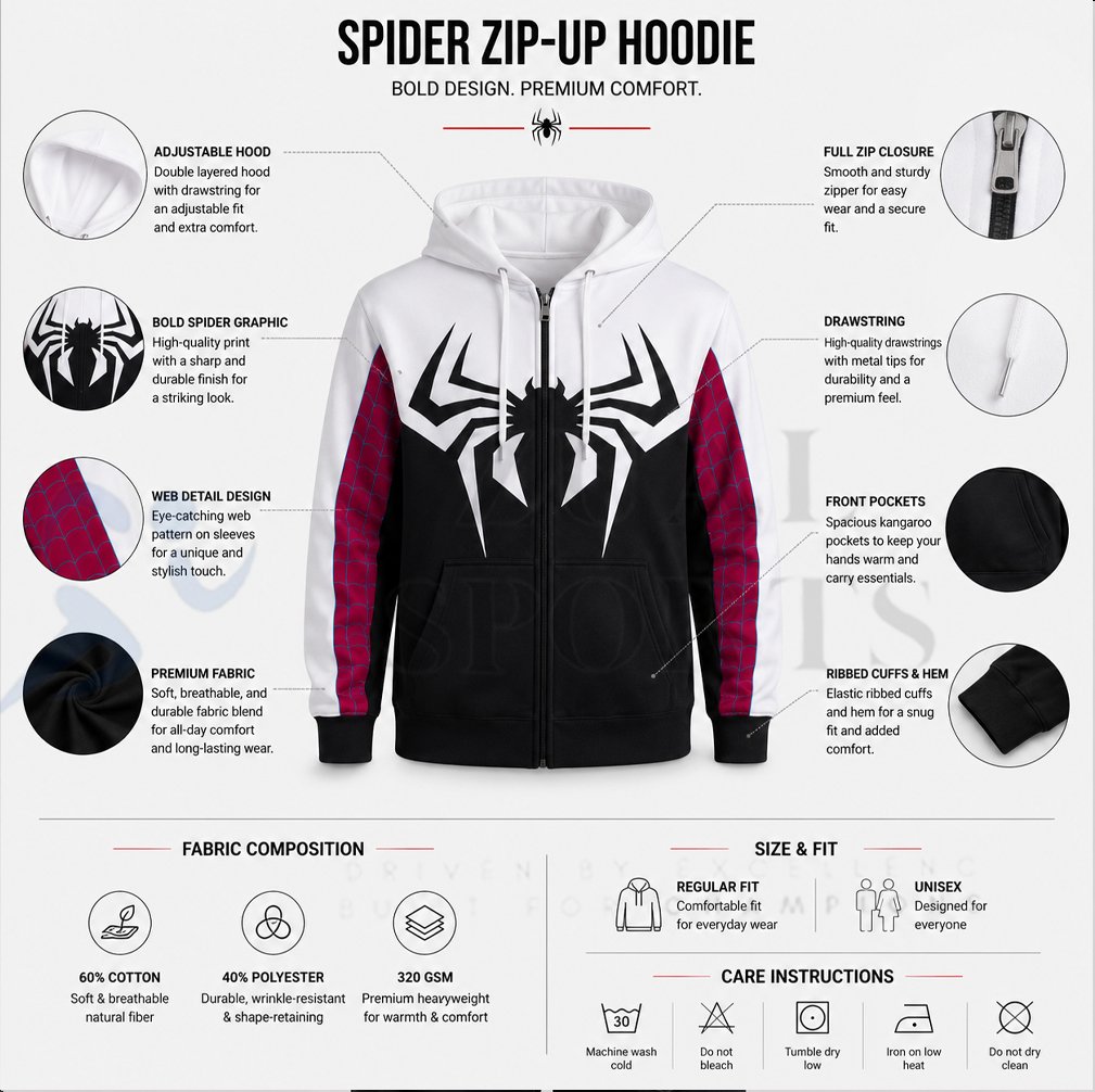 Spider Graphic Zip-Up Hoodie - Image 2