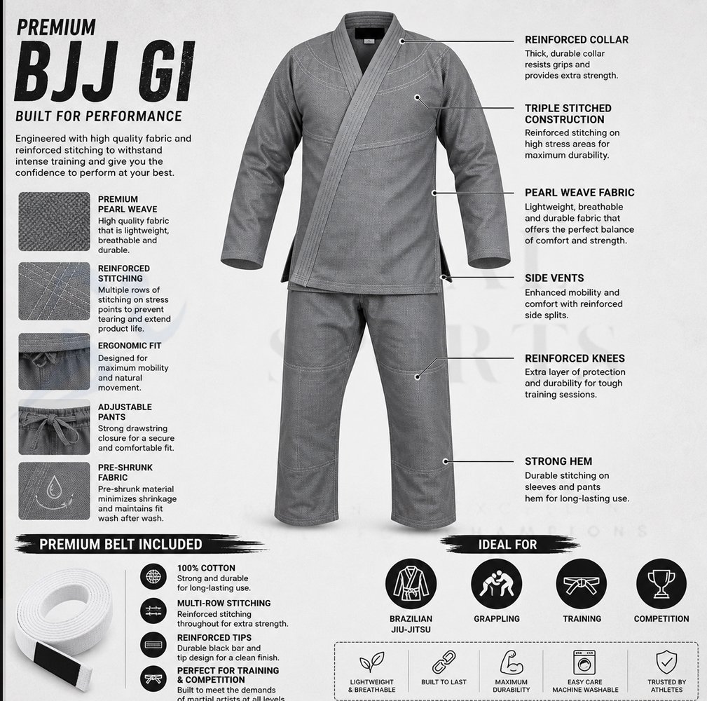 Premium Grey BJJ Gi Uniform - Image 2