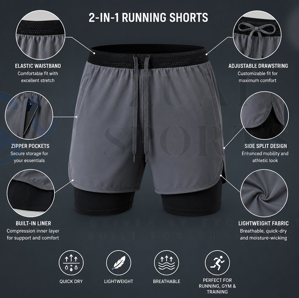 Men’s 2-in-1 Running Shorts - Image 2