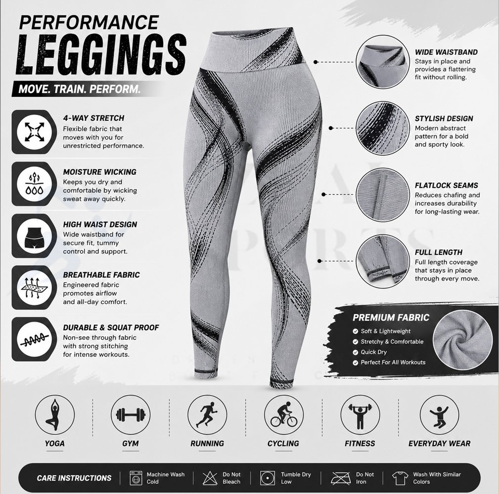 Grey Abstract Gym Leggings - Image 2