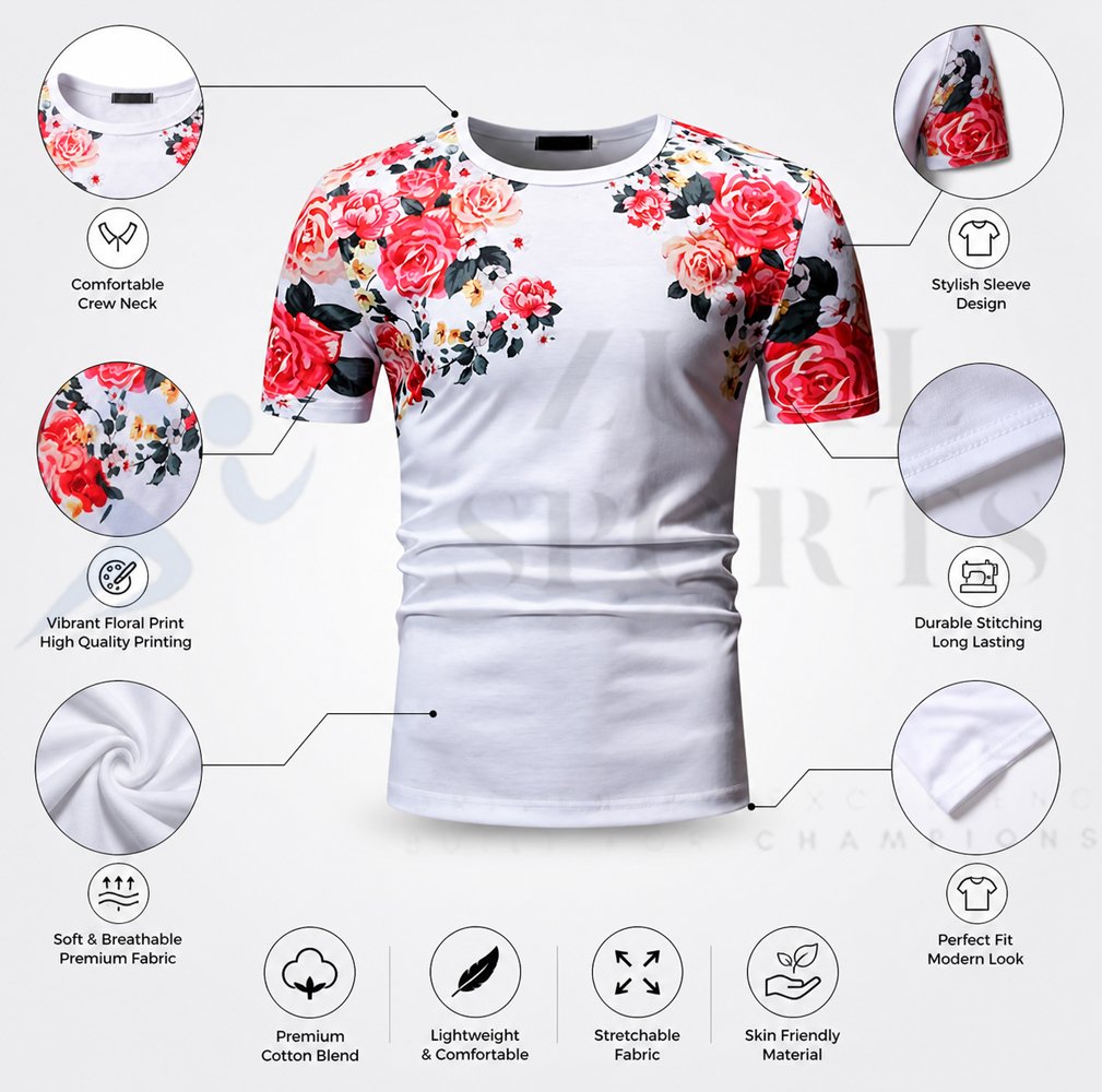 Men’s White Floral T-Shirt - Image 2